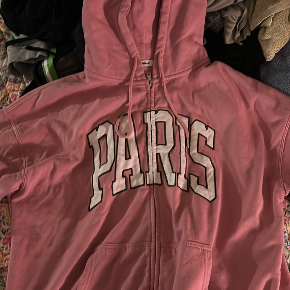 GARAGE Hot Pink Paris Zip Up Hoodie Size Large